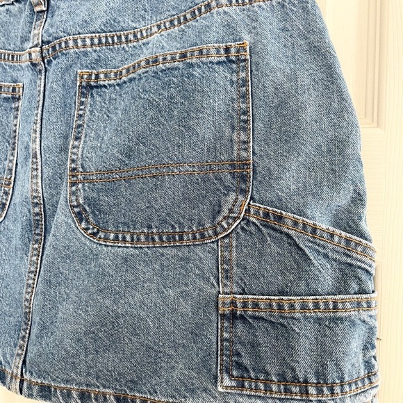 Cotton On Cargo Denim Mini Skirt‎ Pockets Blue Jean Skirt US 10 Work Boho Casual - Picture 6 of 12